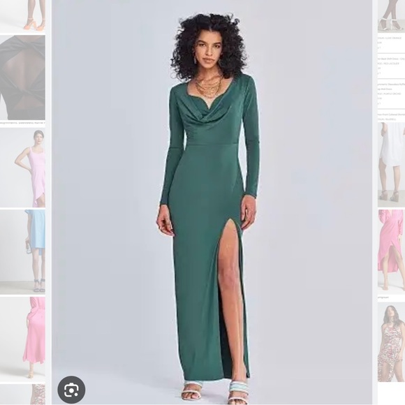 Draped Scoopneck Green Long Sleeves Maxi Dress With Slipt Infront Side - Picture 1 of 6